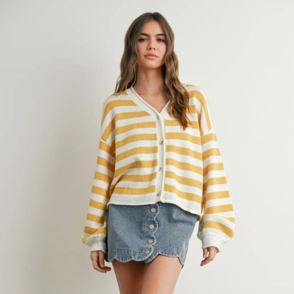 Button Front Striped Sweater